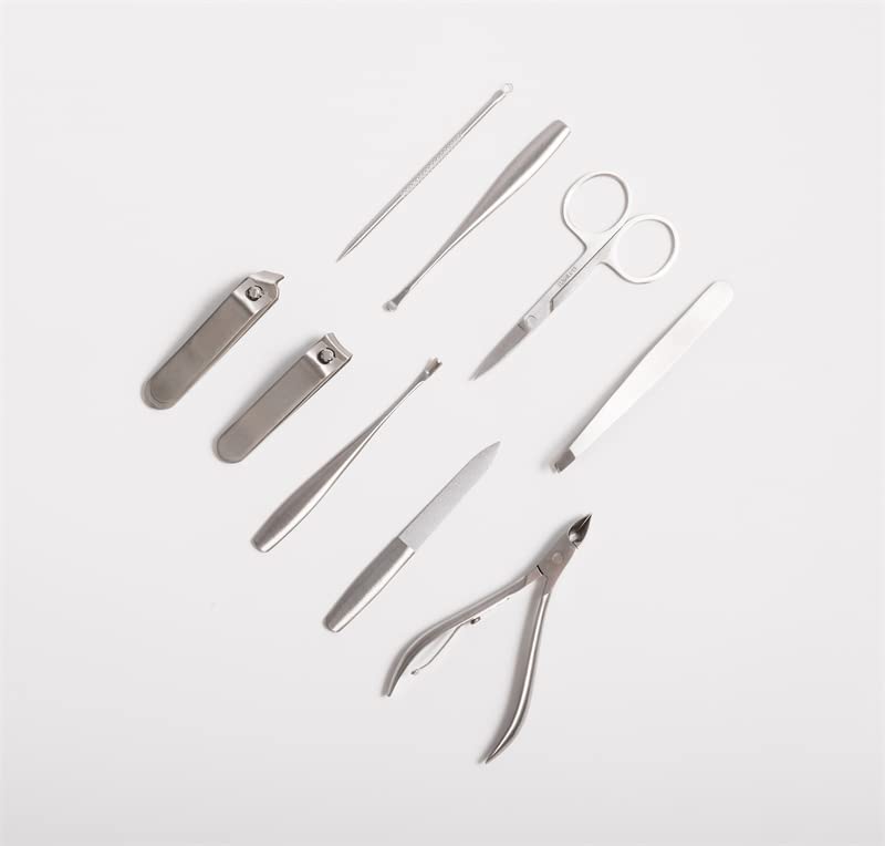 Lot de 9 pinces à ongles - Kit de manucure - Outils de soins en acier inoxydable - Cutters à ongles, ciseau, file, nippers avec étui de transport Blanc