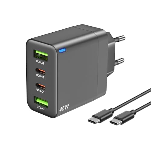 Chargeur Bestwist 45W 4 Ports USB-C (2C+2A) avec câble 1m, PD PPS QC, pour iPhone16/Samsung S, Compact de Voyage (Noir)
