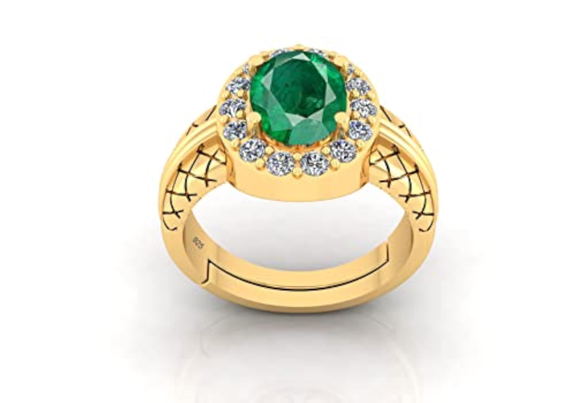Women's Adjustable Gold Plated 925 Silver Emerald Ring
