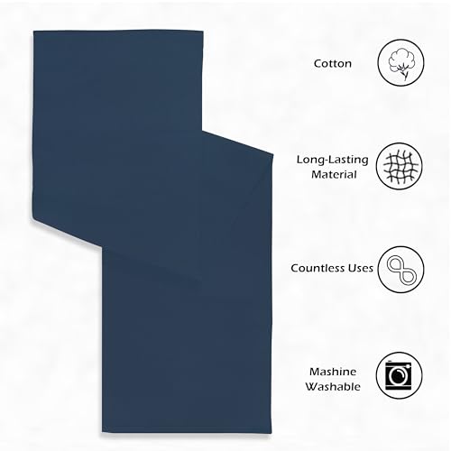 Image of HOME COLORS.IN Solid Color Texture Ribbed Cotton Runner for Dining, Teapoy, TV, Coffee, Center Table - Modern Room Decor - 14 x 52 Inch - Navy Blue