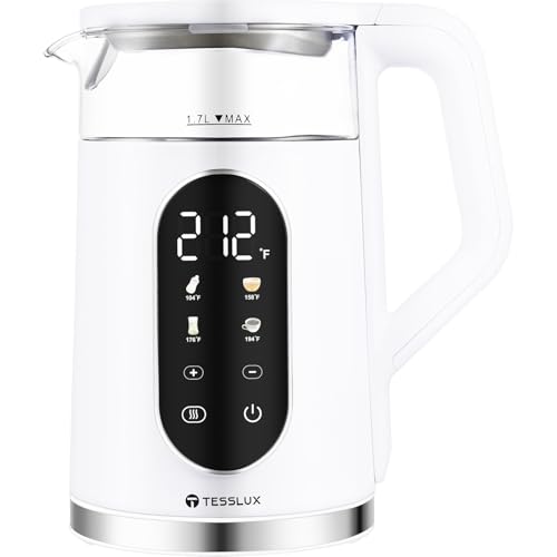 Electric-Tea-Kettle-17-Liter-1500W-Water-Boiler-Heater-with-Temperature-Control-Cordless-BPA-Free-4-Preset-Heating-Programs-Glass-Boiling-Teapot-White Electric Tea Kettle 17 Liter 1500W Water Boiler Heater with Temperature Control Cordless BPA Free 4 Preset Heating Programs Glass Boiling Teapot White