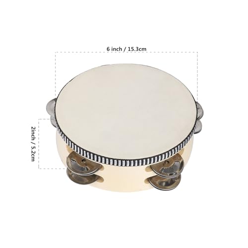 LIEKE Tambourine for kids,6 Inch Goatskin Drumhead Hand Held Drum with 4 Pairs Double Row Metal Jingles for Church Music Classroom Dance Party Game Props (6 inch) - Image 4