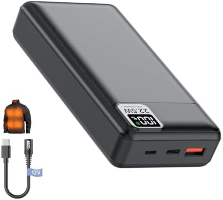 12V Heated Jacket Battery Pack 20000mAh for DC5521 Input Milwaukee Dewalt Venustas Wulcea and Other’s Electric Heating Vests/Hoodies/Jackets/Camping Chair/Seat Cushion/Blanket, PD20W Fast Recharge