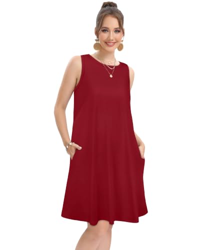 Image of elescat Women's Summer Dresses Casual Sleeveless Loose Sundress with Pocket