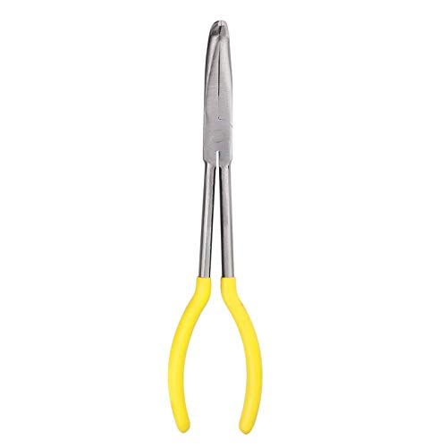 Bqkkwin 11 Inch Long Reach Long Nose Pliers | Designed For Mechanics, Technicians, And Contractors | Work With Delicate Or Difficult-To-Reach Pieces | Milled-Jaws | Steel “90° Degree Bent Nose Plier #TOP9
