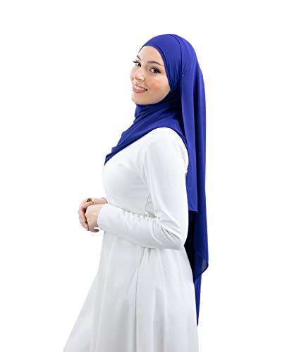 Hijab à enfiler à nouer en crêpe de luxe pour femme musulmane voilée (Bleu roi) Cover