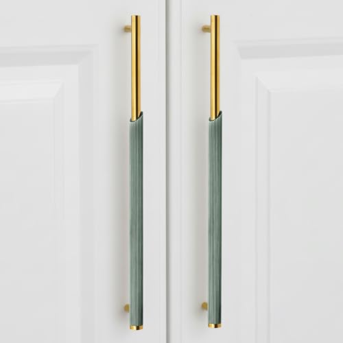 Image of Plantex Stainless Steel & Aluminium Cabinet Handle /288mm Wardrobe Door Handle /Cupboard Pull-Push Handles for Home /Office - Pack of 2 (Green & Gold)