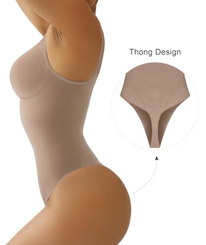 Image of SHAPERX Women's Shaping Mid-Thigh Bodysuit Tummy Control Shapewear Seamless Full Body Shaper