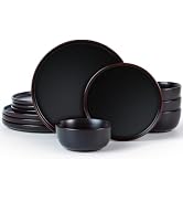 Famiware 8.5" Dawn Speckled Stoneware Pasta Bowl Set, Dark Gray, Set of 4