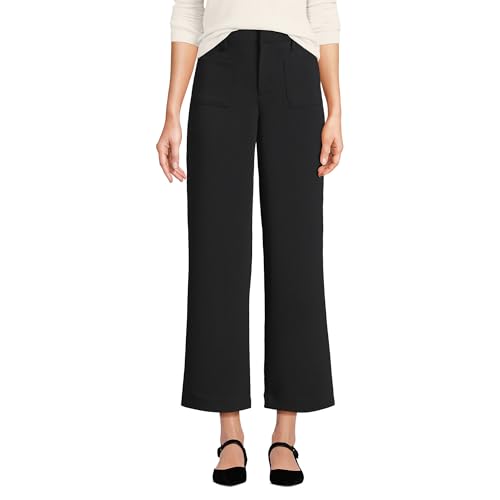 Lands' End Women's Crepe High Rise Patch Pocket Wide Leg Crop Pants