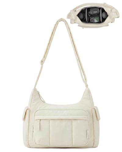 Image of BAGSMART 2 in 1 Puffy Camera Bag for Photographer Everyday Shoulder Bag | Camera Sling Bag with Pockets Crossbody Bag Digital Camera Case for DSLR /Mirrorless Light Beige