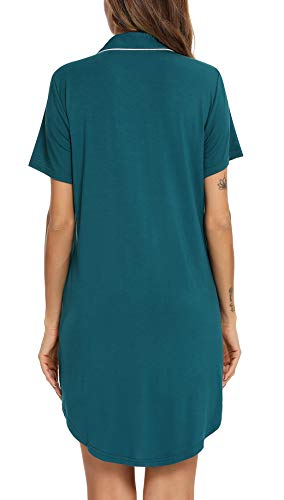 Image of Samring Pajama Nightgown for Women Short Sleeve Button Down Boyfriend Night Gown Nightdress Sleep Shirts