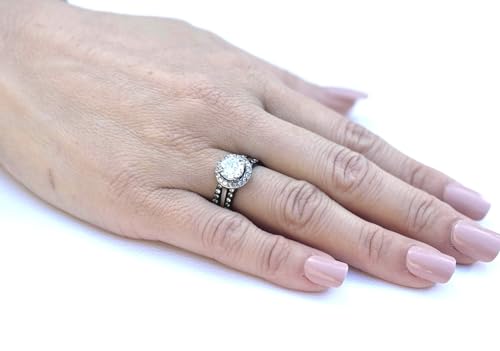 Womens Black IP Stainless Steel Wedding 3 Pieces RINGS SET2