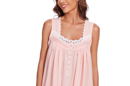 Image of AVIIER 100% Cotton Nightgowns for Women Sleeveless Sleep Dress Ladies Gowns Sleepwear with Pockets