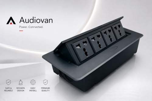 Image of Audiovan Hydraulic Cable Cubby Pop Up Conference Box, Cable Manager Socket Electrical Box with 4 Power Socket 10 Amp UL Certified Black