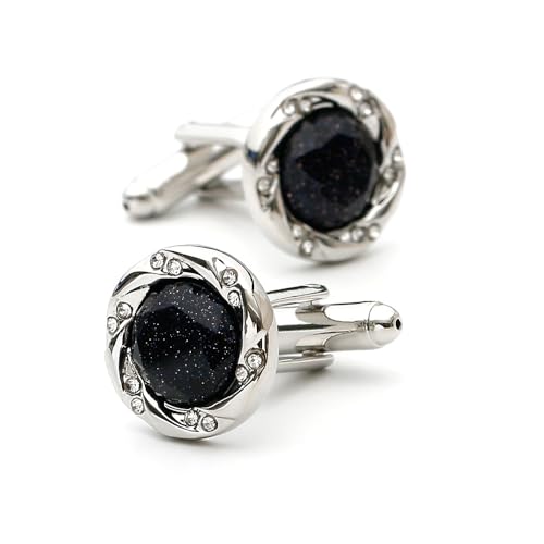 Set de Mancuernas para Hombre con Piedra Arenisca Azul Negra y Rhinestones miniatura 1