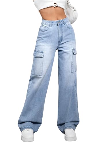 Image of KOTTY Women's Solid High Rise Relaxed Fit Cargo Jeans