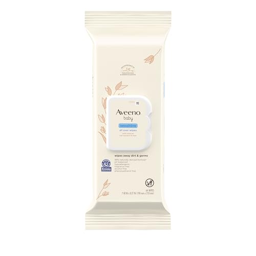 Image of Aveeno Baby Sensitive All Over Wipes with Aloe & Natural Oat Extract for Face, Bottom, Hands & Body, pH-Balanced, Hypoallergenic, Fragrance-, Phenoxyethanol- & Alcohol-Free, 64 ct