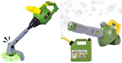 John Deere Kids Yard Work Play Set - Power Tools Weed Trimmer with Lights & Sounds + Bubble Leaf Blower with 24oz Refill Can