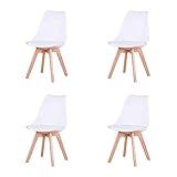 HJhomeheart Juego de 4 Sillas de Comedor, Patas de Madera Maciza, Cojín de Silla Extraíble, Silla de Cocina, Silla Moderna (Blanco-4)