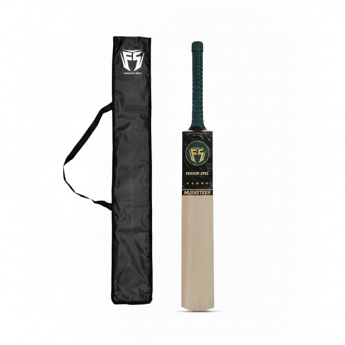Image of FS Musketeer Kashmir Willow Cricket Bat Grade 2 | Pre Knocked Leather Ball Bat with Thick Edges, Large Sweet Spot for Superb Stroke & Professional for Tournament and Practice Matches (Size 4)
