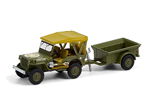  Greenlight 1:64 Hitch & Traino Serie 22 - 1943 Willys MB Jeep con M5 Liquid Vesicant Detector Invasion Star e 1/4 Ton Cargo Trailer