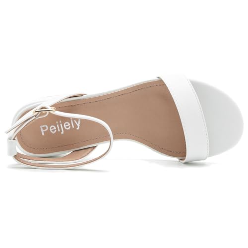 Image of Women's Ankle Strap Sandals, Low Block Heel, Open Toe Summer Dress Shoes with Buckle Closure