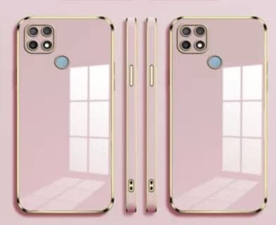 Image of Apurb Store for Oppo A15s Plating Square Gold Frame Phone Case Luxury Soft Silicone Back Cover (for Oppo A15s, Pink)