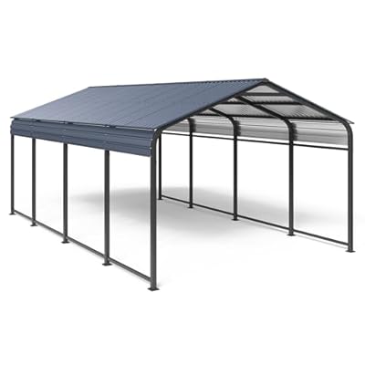 OC Orange-Casual 12 x 20 FT Metal Carport, Outdoor Heavy Duty Steel Canopy, Garage Car Shelter Shade with Metal Roof, Patio Car Tent for Car,Truck and Boats, Dark Gray