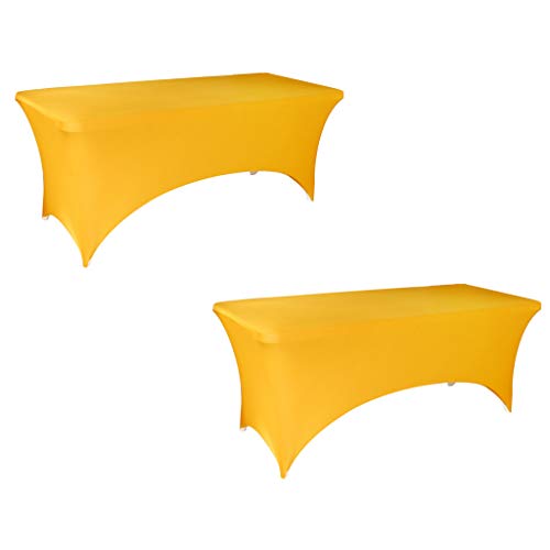 Free Shipping Over $50 Fvstar 2pcs Gold 6FT Rectangular Spandex Tablecloth Four-Way Tight Fitted Stretch Table Cover Polyester Table Cloth for Outdoor Party DJ Trade Shows Banquet Weddings Celebrations BBQ Picnic