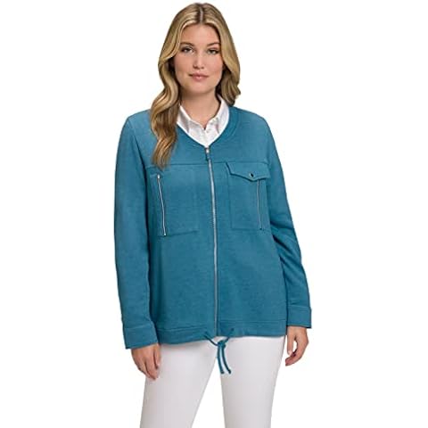 Ulla Popken Womenswear Plus Size Curvy Oversize Decorative Pockets Zip Front Sweatshirt Night Blue 54+ 812515734-54+ Cover