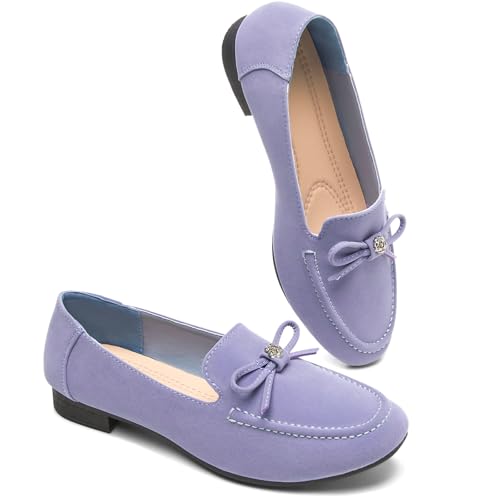 BABUDOG Womens Faux Suede Loafers,Black Flats Shoes for Women,Slip on Ballet Flats Casual Shoes