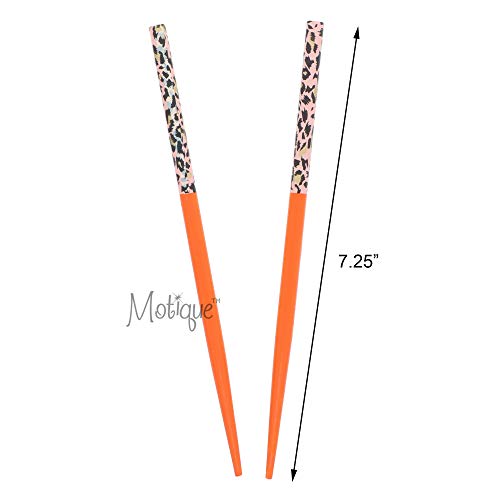 Palillos de pelo de madera con estampado animal naranja para moños 4