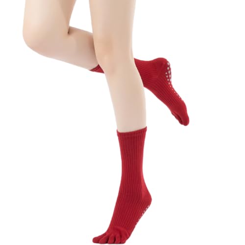 Yoga Pilates Toe Socks with Grips for Women Striped Cushioned Non Slip Crew Socks for Barre Ballet Dance