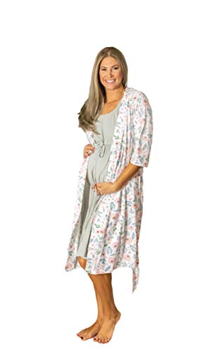 Image of 3 in 1 Maternity Labor Delivery Nursing Hospital Birthing Gown & Matching Robe (S/M pre pregnancy 2-12, Ivyrobe/GreyLG)