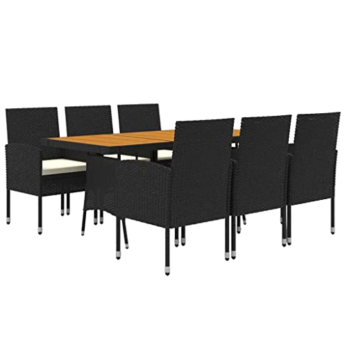 vidaXL Mobilier à Dîner d'Extérieur 7 pcs Ensemble de Salle à Manger de Patio Table et Chaises de Repas Jardin Terrasse Résine Tressée Noir