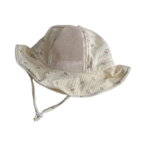 Bucket Hat, Baby Hat Cartoon Print Bucket Windproof Sun Protective Fishing Hats for Girls Boy Breathable Mesh Hats(Red Flower)4