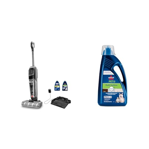 Bundle of BISSELL CrossWave OmniForce Edge Multi-Surface Floor Cleaner, Black and Grey + BISSELL Multi-Surface Pet Formula with Febreze Freshness for Crosswave (80 oz), 2295L