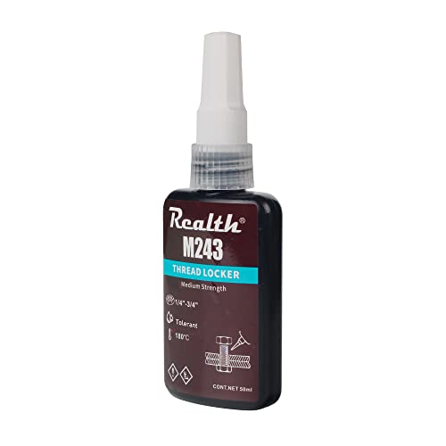 Realth fijador de roscas M243 Selladores de brechas de Resistencia Media, Botella de 50 ml, Azul para sellar Pernos de Metal, Tuercas y antioxidantes (M243) Cover