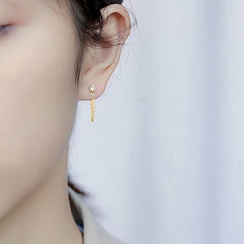Reffeer 925 Sterling Silver CZ Chain Studs Earrings Dangle for Women Teens CZ Chain Drop Earrings Studs3