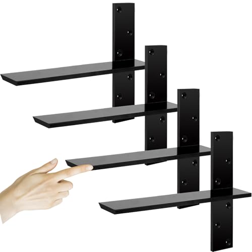 3/8 Thick Heavy-Duty Floating Shower Bench Brackets - 16 L x 2.5 W Wall Mount Bracket Free Hanging T Shelf Support Brackets for Vanity Granite Countertops Dishwashers Bench Seats (4-Pack)