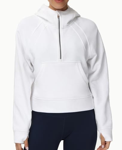 THE GYM PEOPLE Womens' Hoodies Half Zip Long Sleeve Fleece Crop Pullover Sweatshirts with Pockets Thumb Hole - Image 3