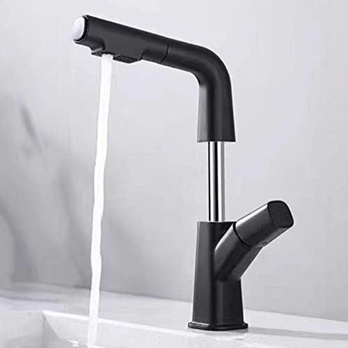 Mitigeur de salle de bain en laiton à levier unique relevable et douchette extractible 2 jets