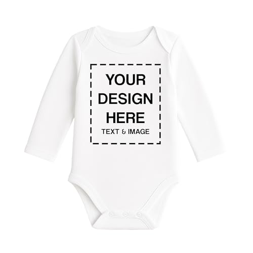 Custom Long Sleeve Baby Onesie Personalized Kids Baby Bodysuit Add Your Text Image Photo of Your Boy Girl Cotton Polyester