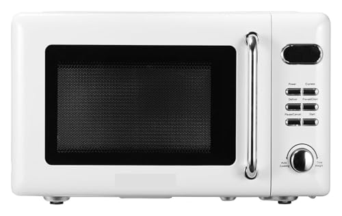 Horno microondas compacto for encimera con control de botón, pantalla LED, potencia de 700 W, menús automáticos, plato giratorio de vidrio y seguro for niños