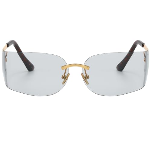 EBJDE Rimless Y2K Wrap Around Sunglasses for Women Trendy Frameless Shield Rectangle Designer Frame Uv400 Protection Shades by EBJDE - Used condition - Image 4