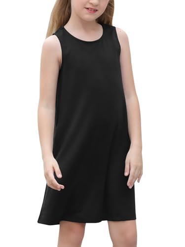 GORLYA Girl's Summer Casual Loose Tank Swing Midi Cute Shift Dress with Pockets for 4-14T Kids