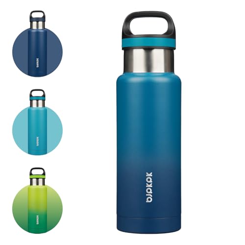 Image of BJPKPK Insulated Water Bottle 18OZ Stainless Steel Water Bottle with Handle Double Walls Vacuum Insulated BPA Free Flask, Indigo Black