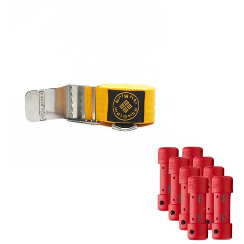THIRD LUNG Bright Weights Diving Belt with 8x1.1lb Colorful Slugs - Choose Your Belt & Slug Color Combo (Yellow Belt, 8 Red Slugs)