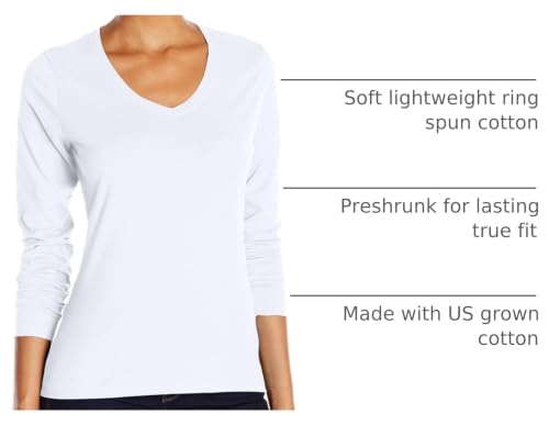 Hanes Women's Long Sleeve Cotton T-Shirt, Lightweight Crewneck and V-Neck Tee for Women, Modern Fit